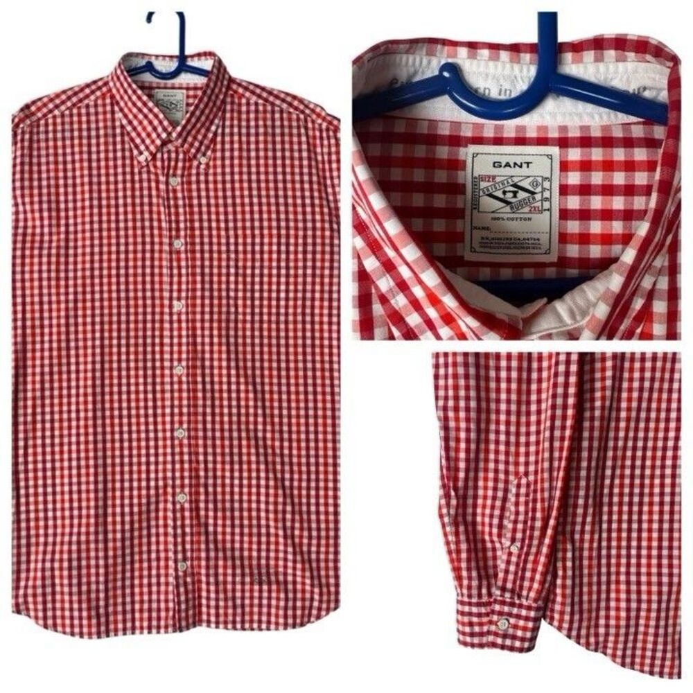 GANT Original Rugger Men's 2XL Red Gingham Long Sleeve Button Down Oxford Shirt